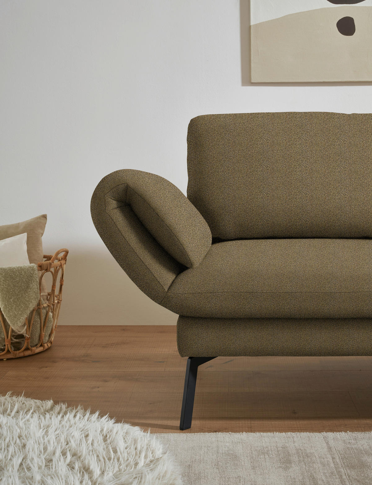 ECKSOFA  in Flachgewebe Khaki  255-365/175-224 cm  - Khaki/Schwarz, Design, Textil/Metall (255-365/175-224cm) - Dieter Knoll