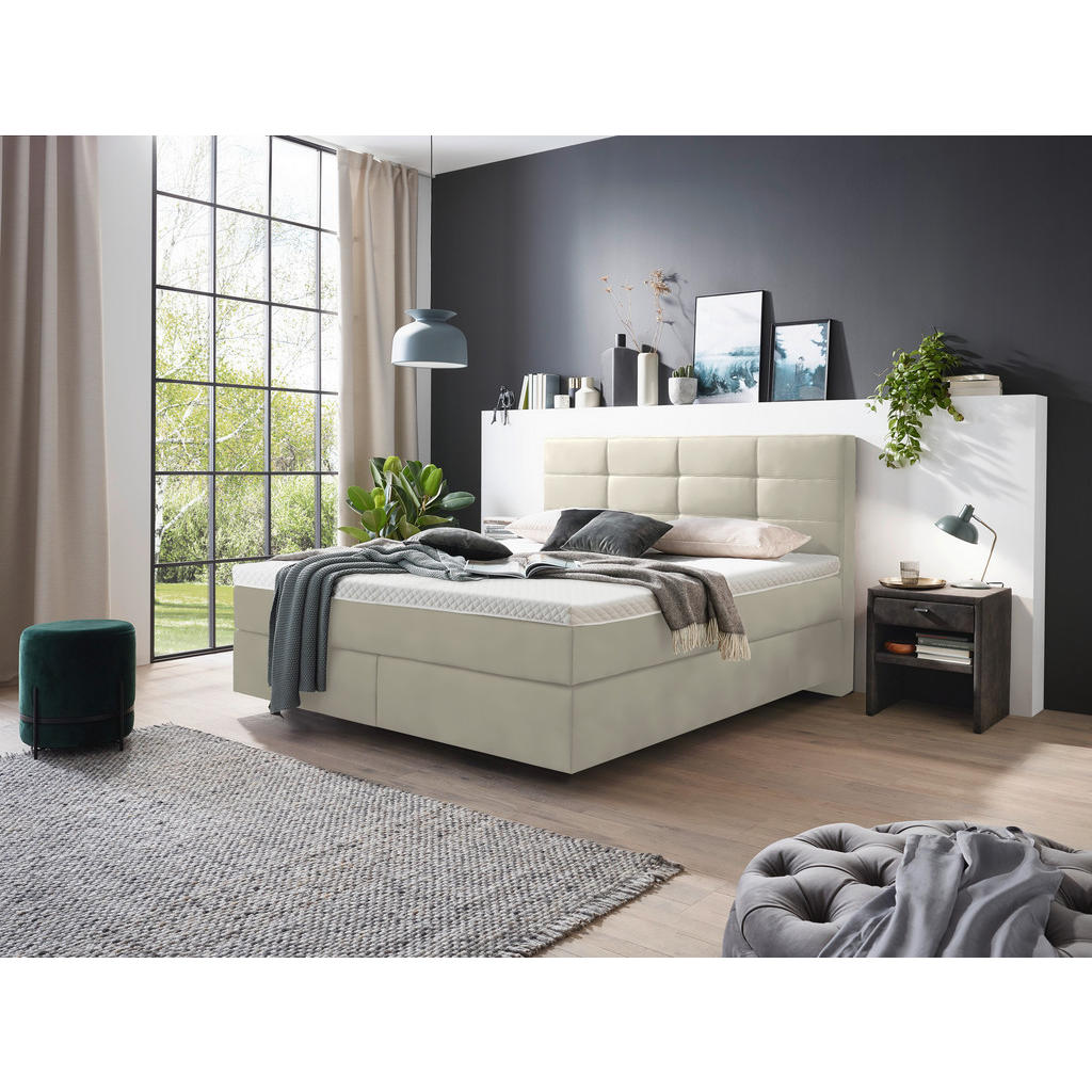 Thumbnail - Voleo Boxspringbett, Hellgrau, Textil, H3 + H4, 7-Zonen, Höhe ca. 18 cm, 200x200 cm, Über- und Sondergrößen erhältlich, ...