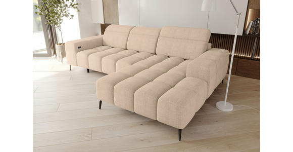 ECKSOFA Beige Flachgewebe Sitztiefenverstellung, Kopfteilverstellung, Rücken echt  - Beige/Schwarz, KONVENTIONELL, Kunststoff/Textil (273/171cm) - Carryhome