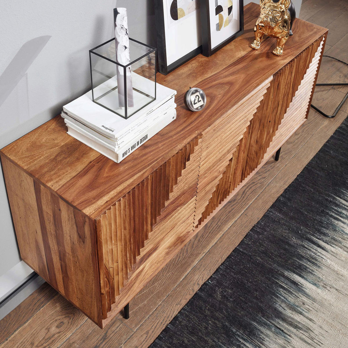 SIDEBOARD 148/72/40 cm  - Sheeshamfarben/Schwarz, Design, Holz/Metall (148/72/40cm) - MID.YOU