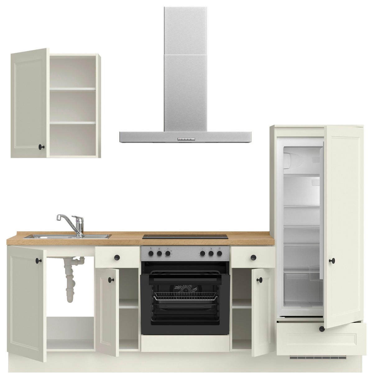 KÜCHENBLOCK Cascada 240 cm  in Weiß, Eichefarben  - Eichefarben/Schwarz, MODERN, Holzwerkstoff/Metall (240cm) - Nobilia