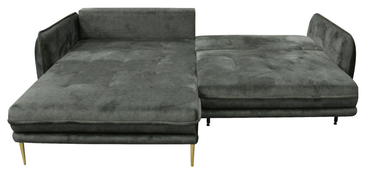 ECKSOFA Grün Velours  - Goldfarben/Grün, Design, Textil/Metall (196/264cm) - MID.YOU