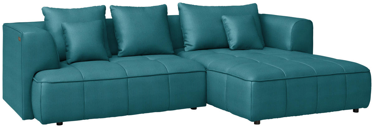 ECKSOFA Feincord Petrol  - Petrol/Schwarz, Design, Kunststoff/Textil (288/188cm) - Welnova