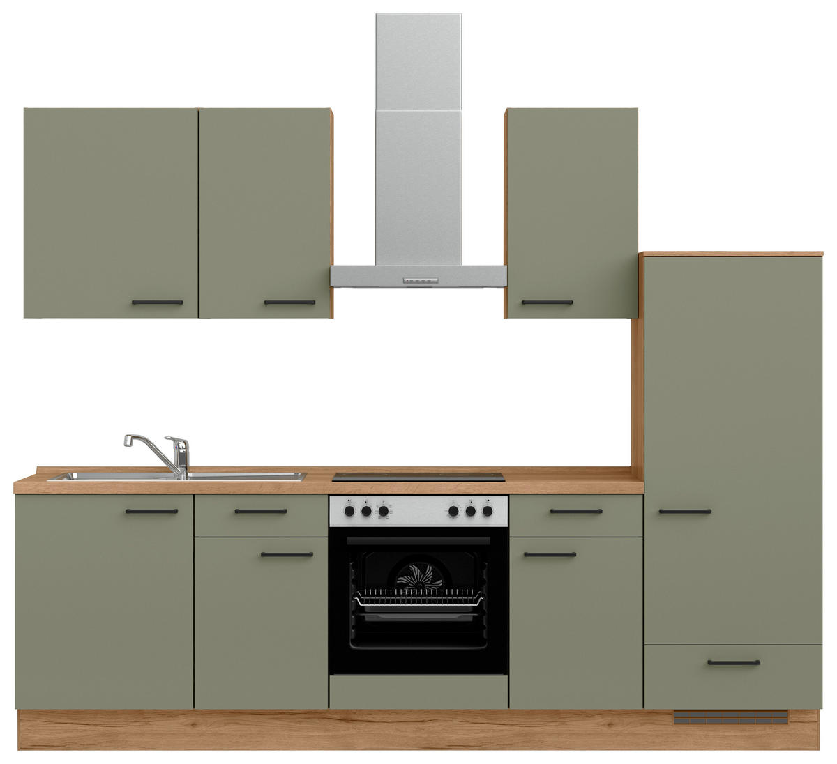 KÜCHENBLOCK Senso 270 cm  in Eichefarben, Olivgrün  - Eichefarben/Schwarz, MODERN, Holzwerkstoff/Metall (270cm) - Nobilia