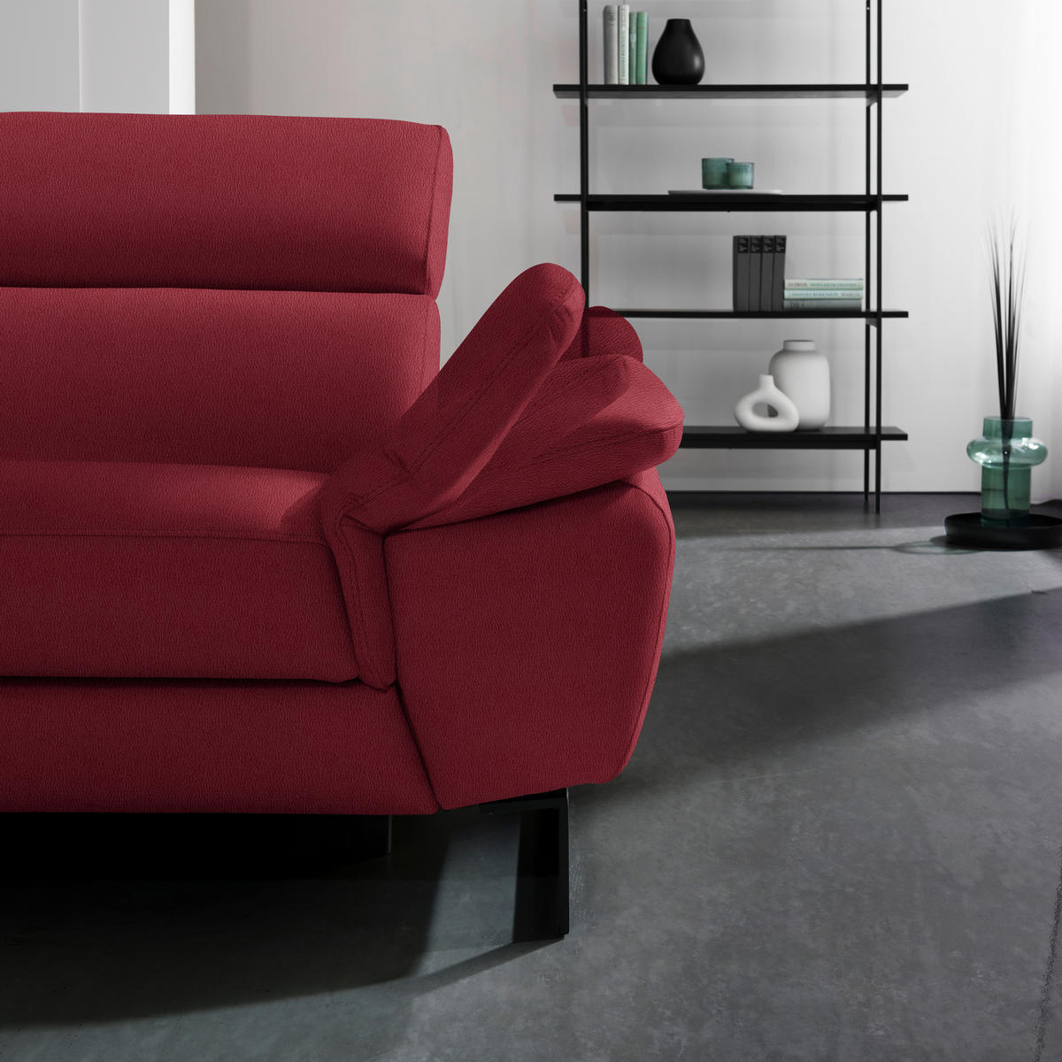 ECKSOFA in Echtleder Rot  - Rot/Schwarz, Design, Leder/Metall (281/225cm) - Celina Home