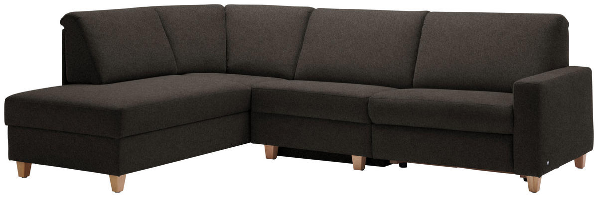 ECKSOFA in Flachgewebe Dunkelbraun  203/261 cm  - Eichefarben/Dunkelbraun, KONVENTIONELL, Holz/Textil (203/261cm) - Sedda