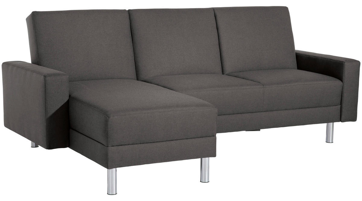 ECKSCHLAFSOFA inkl. Hocker in Anthrazit Textil   - Chromfarben/Anthrazit, Konventionell, Textil/Metall (152/230cm) - Max Winzer