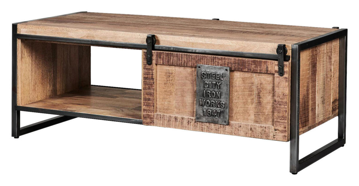 COUCHTISCH Rustic Getaway Mangoholz massiv 120/60/45 cm rechteckig Anthrazit, Naturfarben  - Anthrazit/Naturfarben, Basics, Holz/Metall (120/60/45cm) - Livetastic