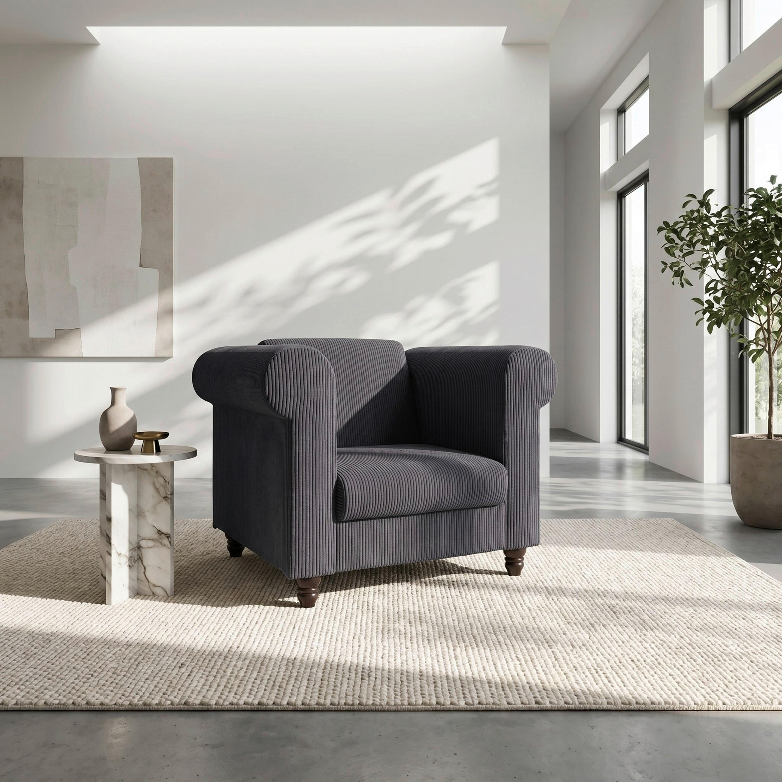 SESSEL in Cord Anthrazit  - Anthrazit/Schwarz, Basics, Holz/Textil (111/83/87cm) - Livetastic