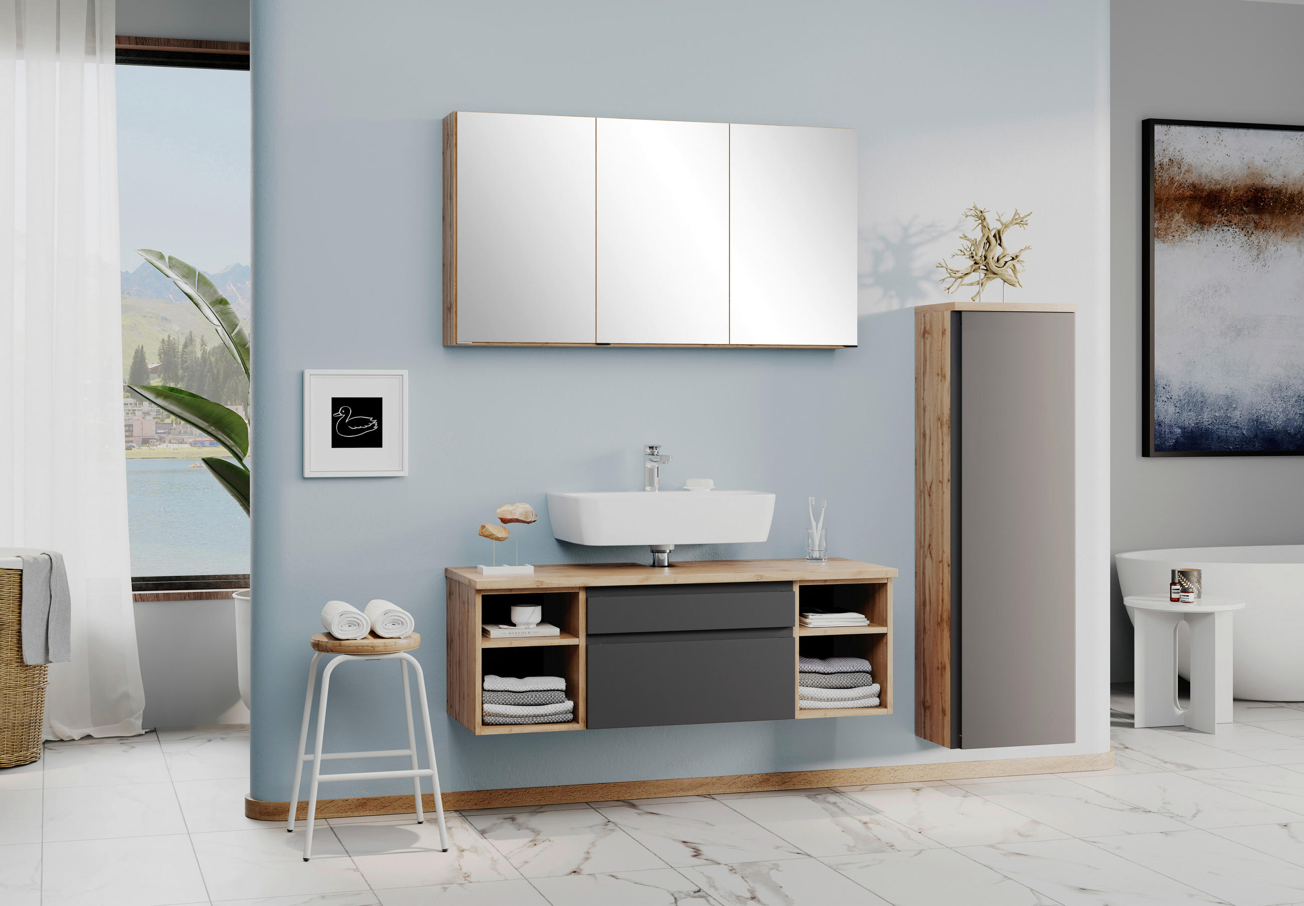 MIDISCHRANK 40/130/35 cm  - Eiche Wotan/Silberfarben, Modern, Holzwerkstoff/Kunststoff (40/130/35cm) - Held