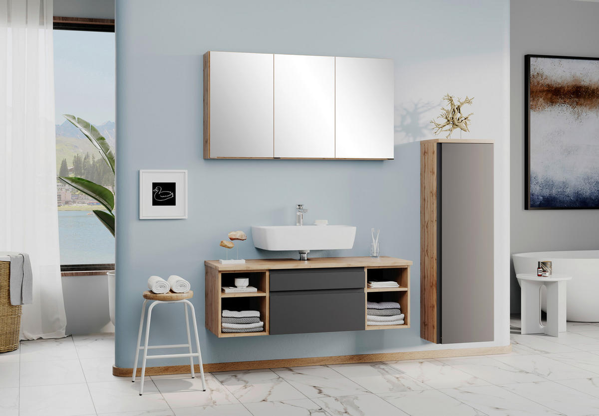MIDISCHRANK 40/130/35 cm  - Eiche Wotan/Silberfarben, Modern, Holzwerkstoff/Kunststoff (40/130/35cm) - Held