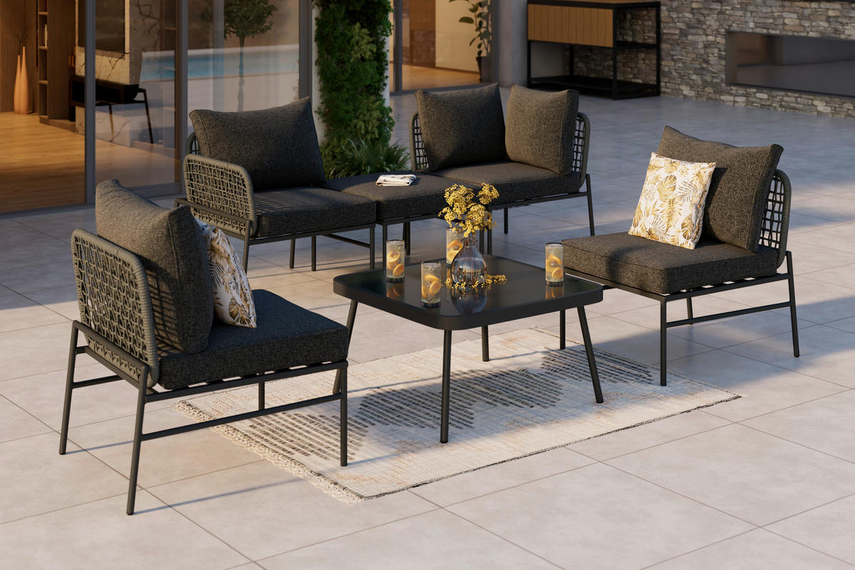 LOUNGEGARNITUR 6-teilig   Eisen  - Dunkelgrau, MODERN, Glas/Textil (198l) - Ambia Garden