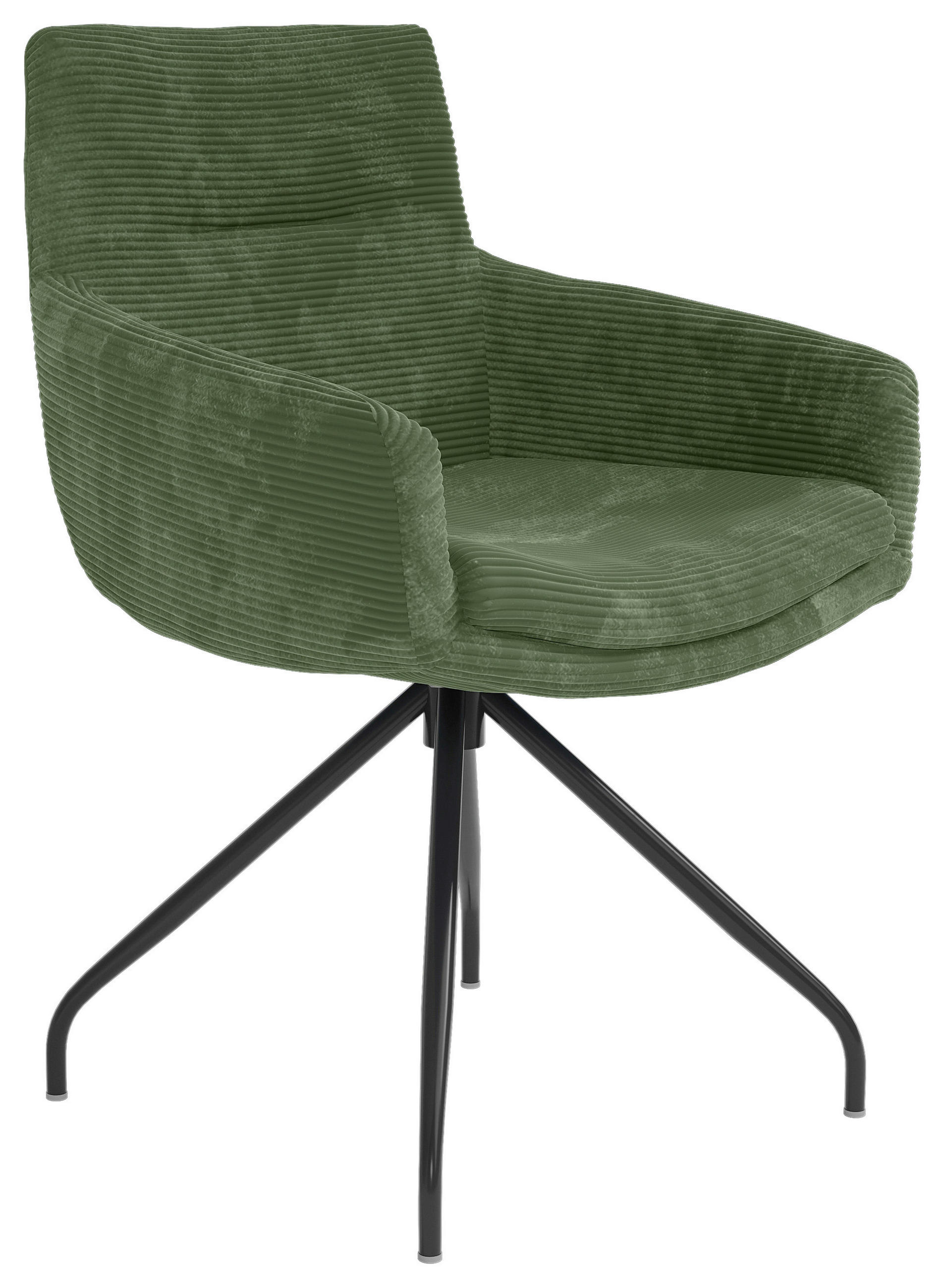ARMLEHNSTUHL  Sitzfläche 360° drehbar, Gestellauswahl, Stoff-/Lederauswahl Cord  Olivgrün  - Schwarz/Olivgrün, Design, Textil/Metall (61/85/64cm) - Musterring