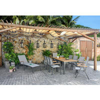 SCAUN PLIANT DE EXTERIOR in lemn, metal, textil gri, gri deschis, culoare lemn tec  - gri deschis/culoare lemn tec, Design, lemn/metal (56,4/105,8/65,50cm) - Ambia Garden