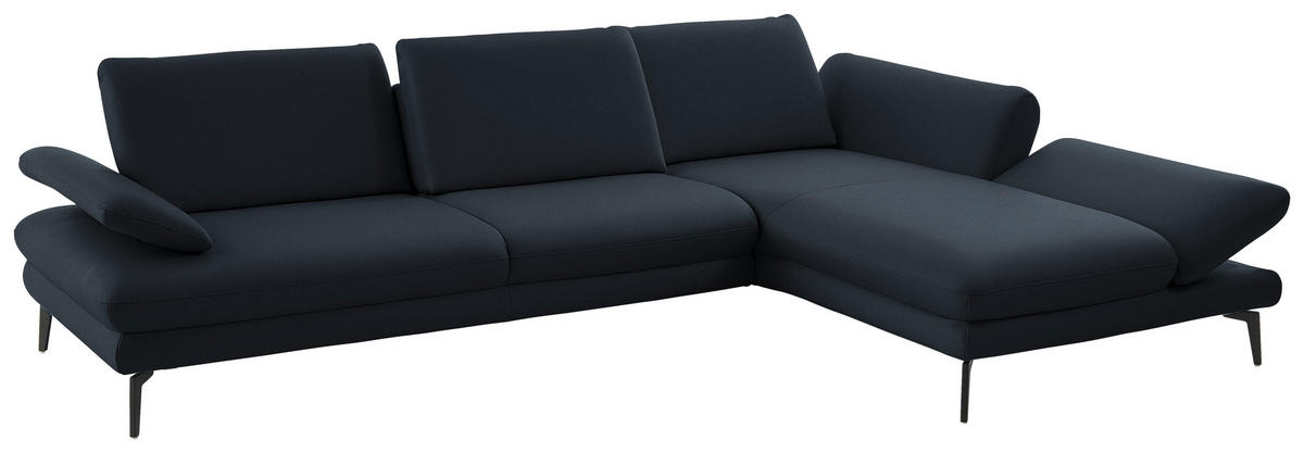 ECKSOFA in Echtleder Dunkelblau  - Schwarz/Dunkelblau, Design, Leder/Metall (308/195cm) - Dieter Knoll