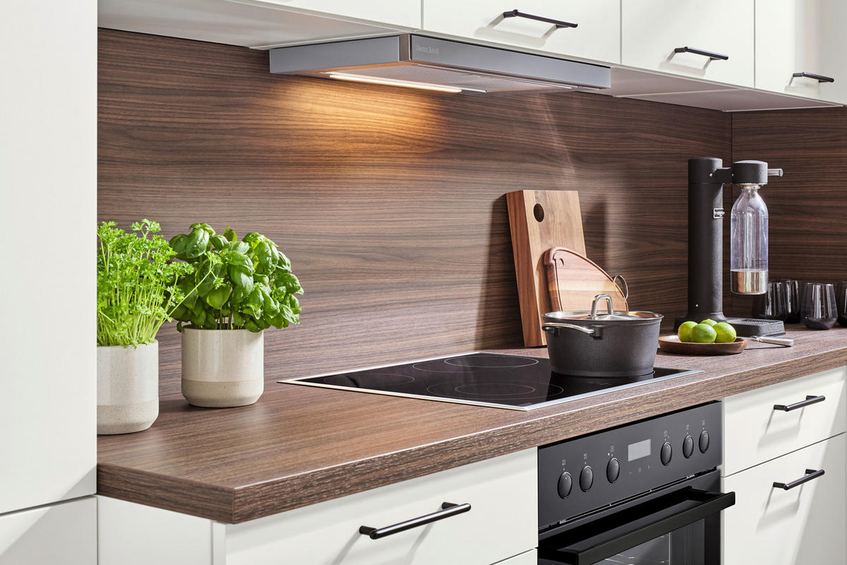 EINBAUKÜCHE Manhattan Uni  - Walnussfarben/Weiß, Design, Holzwerkstoff - Nolte Küchen