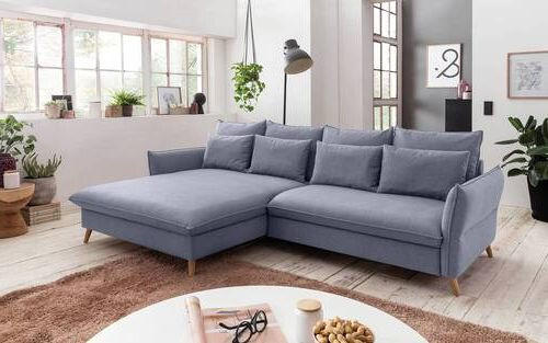 ECKSCHLAFSOFA in Blau  - Blau/Buchefarben, Design, Holz/Textil (170/274cm) - Livetastic