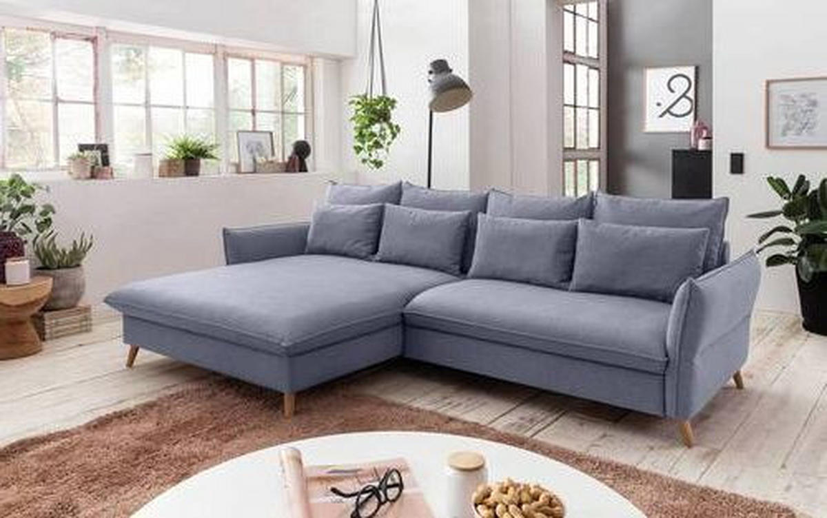 ECKSCHLAFSOFA in Blau  - Blau/Buchefarben, Design, Holz/Textil (170/274cm) - Livetastic