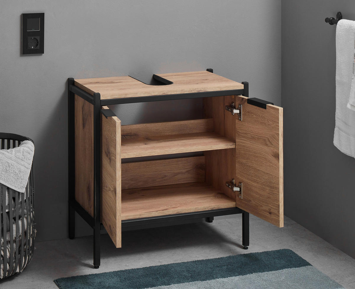WASCHBECKENUNTERSCHRANK 60/60/35 cm  - Eichefarben/Schwarz, KONVENTIONELL, Holzwerkstoff/Kunststoff (60/60/35cm) - home24