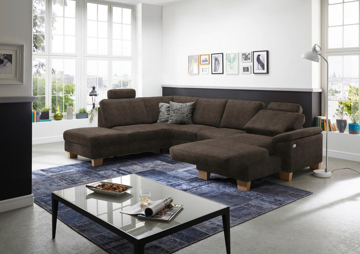 WOHNLANDSCHAFT in Velours Dunkelbraun  - Eichefarben/Dunkelbraun, Konventionell, Holz/Textil (235/316/167cm) - Beldomo System