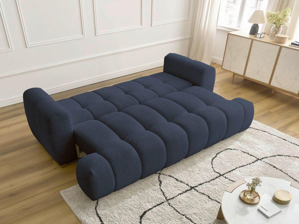 SCHLAFSOFA FUJI Bouclé Dunkelblau  inkl.  - Schwarz/Dunkelblau, MODERN, Kunststoff/Textil (251/113/88cm)