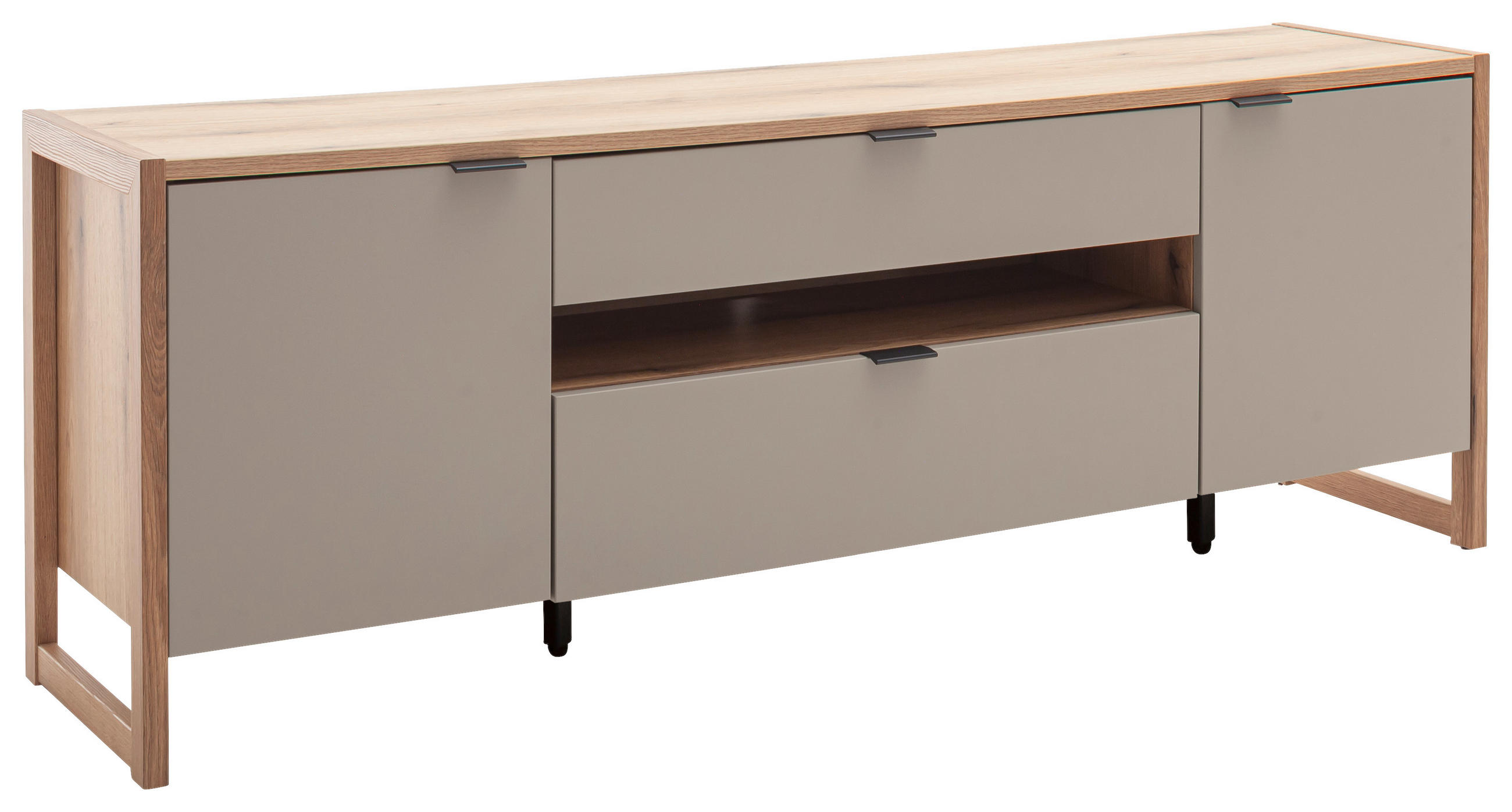 TV-ELEMENT Grau, Schwarz, Eichefarben  185/67/44 cm  - Eichefarben/Anthrazit, Design, Holzwerkstoff/Metall (185/67/44cm) - Hom`in