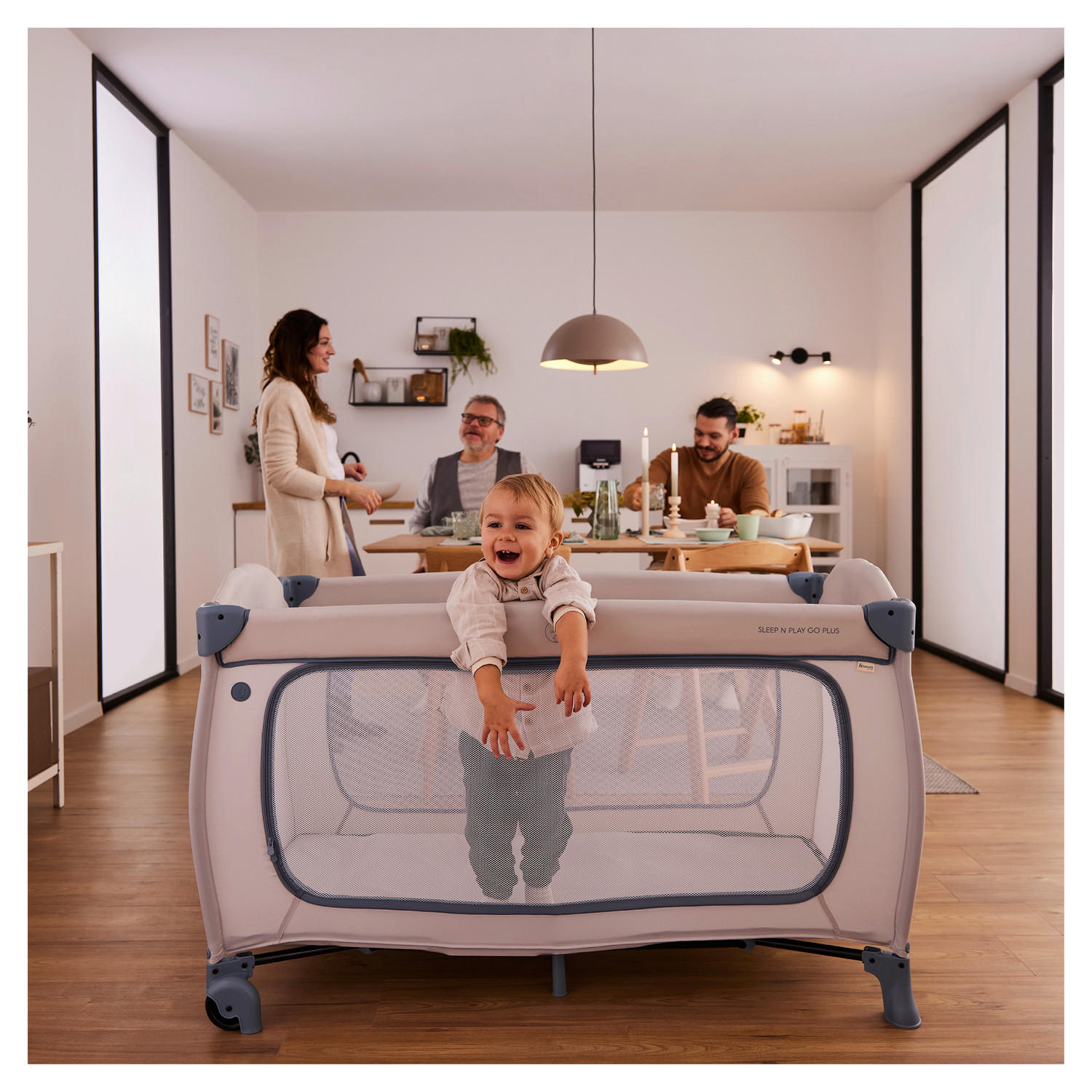 REISEBETT Sleep N Play Go Plus Greige, Mintgrün  - Greige/Mintgrün, Basics, Kunststoff/Textil (69/82/125cm) - Hauck