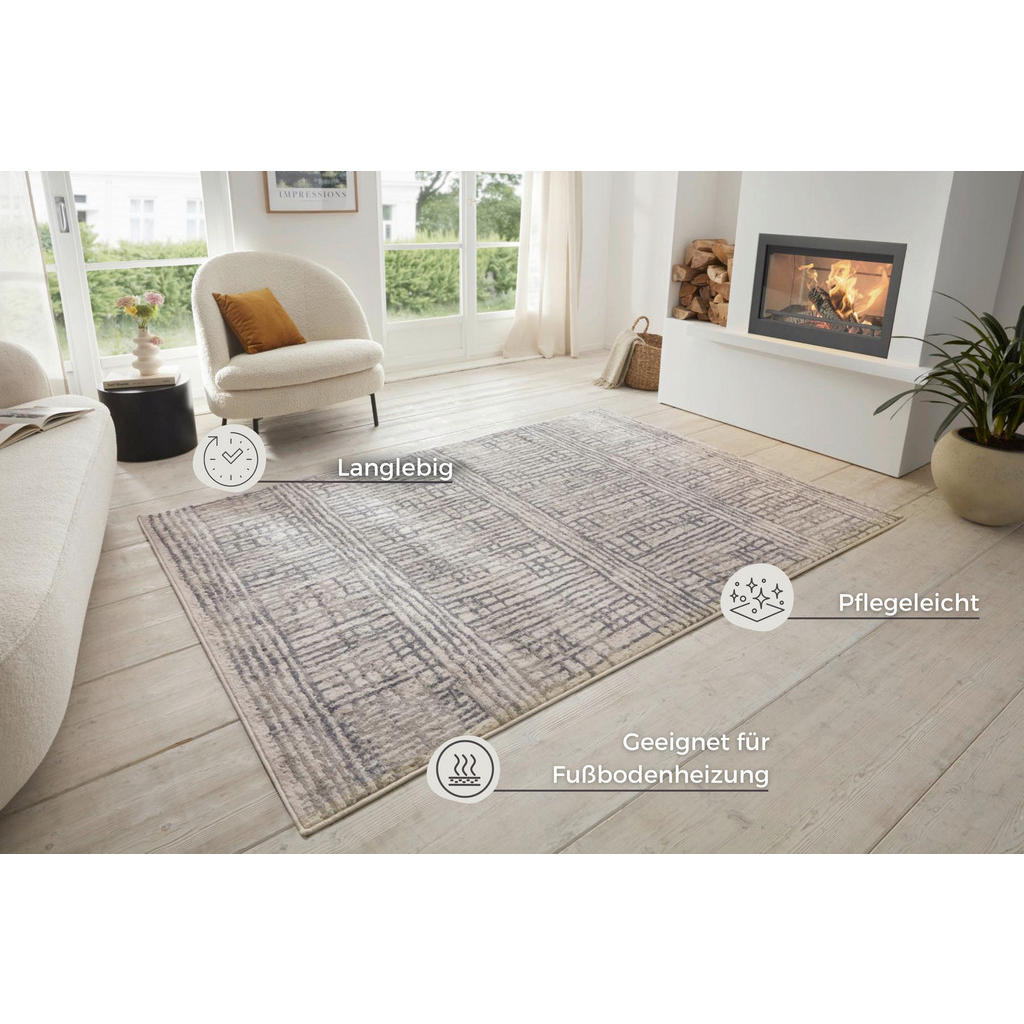 Thumbnail - Hanse Home Flachwebeteppich Terrain, Grau, Creme, Kunststoff, Abstraktes, rechteckig, 160x235 cm, Oeko-Tex® Standard 100...