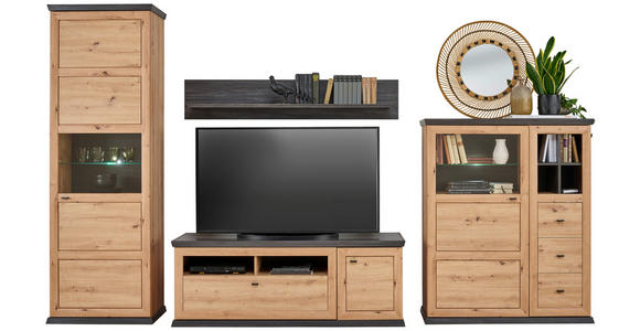 WOHNWAND  in Dunkelgrau, Eiche Artisan  329,4/209,2/50 cm  - Dunkelgrau/Anthrazit, MODERN, Glas/Holzwerkstoff (329,4/209,2/50cm) - Hom`in