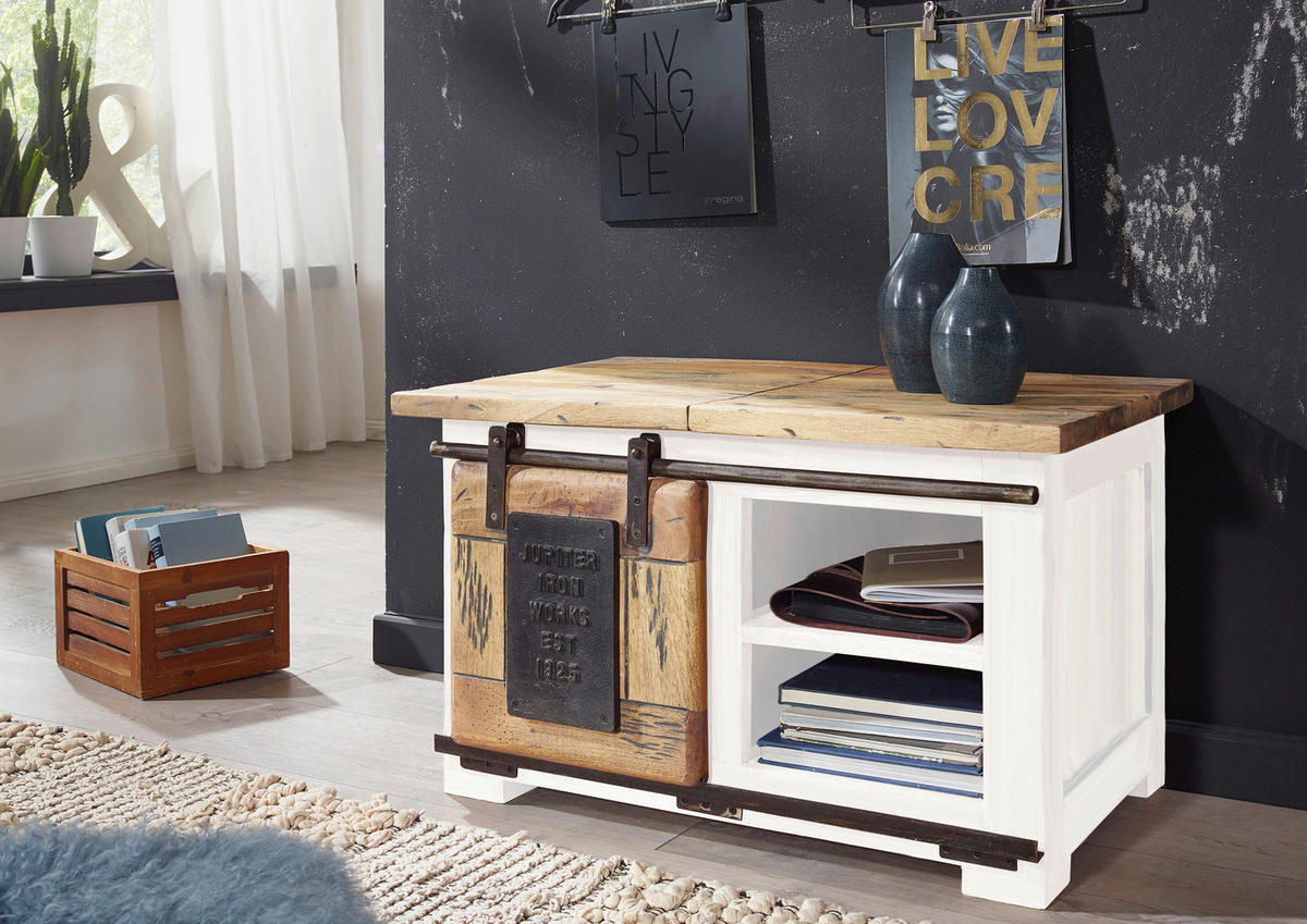 TRUHE Holz, Metall Mangoholz massiv  - Schwarz/Braun, KONVENTIONELL, Holz/Metall (76/46/51cm) - Livetastic