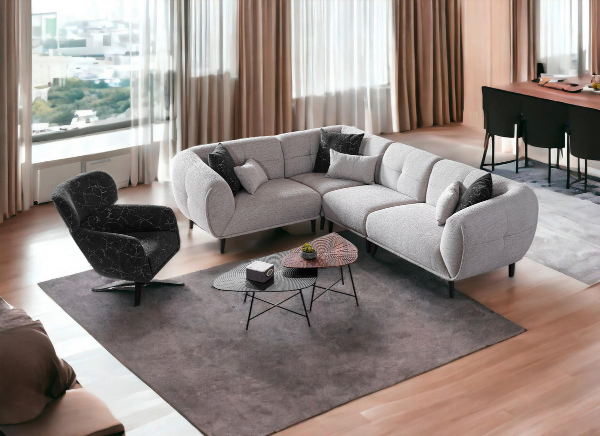 ECKSOFA in Bouclé Hellgrau  218/286 cm  - Anthrazit/Hellgrau, Design, Holz/Textil (218/286cm) - Livetastic