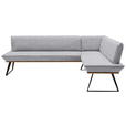 ECKBANK 243/183 cm Webstoff Schwarz, Eichefarben, Hellgrau Eiche massiv Metall   - Eichefarben/Hellgrau, Design, Holz/Textil (243/183cm) - Voleo