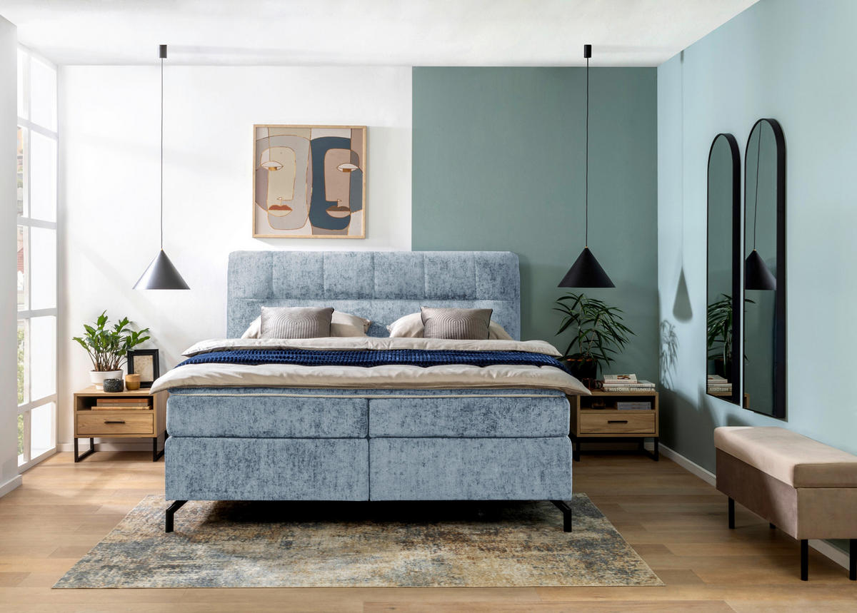 BOXSPRINGBETT 160/200 cm  in Hellblau  - Schwarz/Hellblau, Design, Textil/Metall (160/200cm) - Esposa