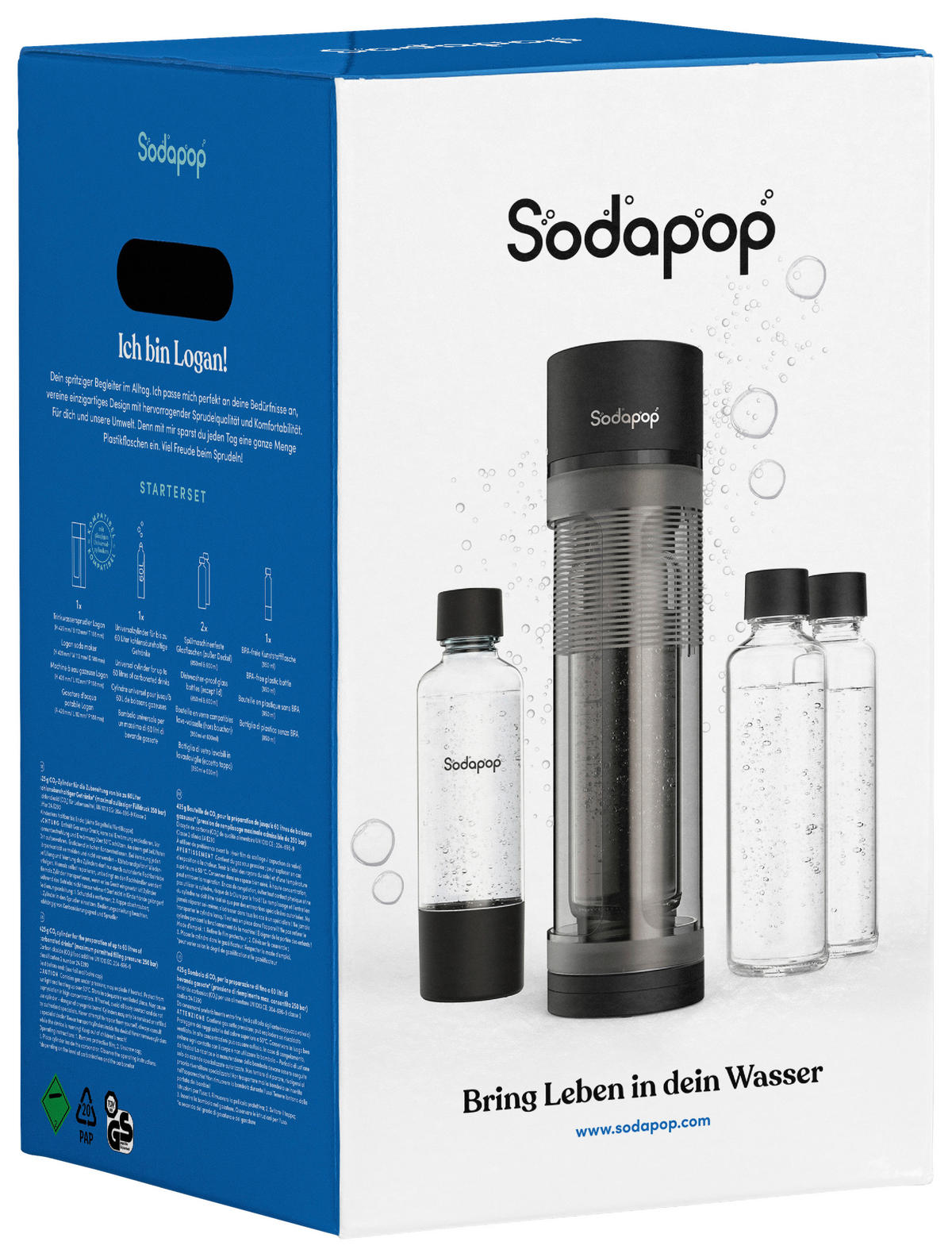 WASSERSPRUDLER Logan  - Schwarz, Basics, Glas/Kunststoff (11.2/42.6/18.8cm) - Sodapop