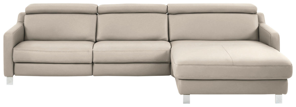ECKSOFA Echtleder Greige  - Chromfarben/Greige, Design, Leder/Metall (291/176cm) - Valdera