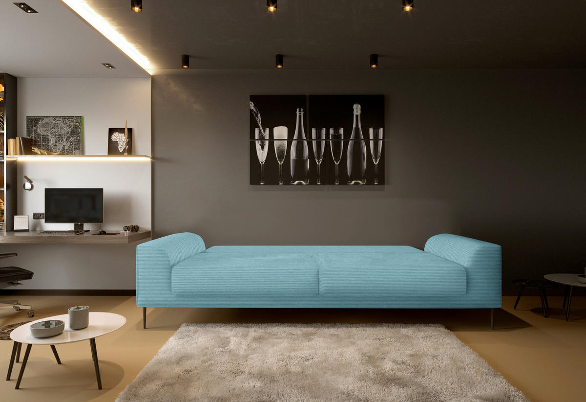 SCHLAFSOFA Cord Hellblau  - Schwarz/Hellblau, Design, Textil/Metall (250/89/105cm) - Livetastic