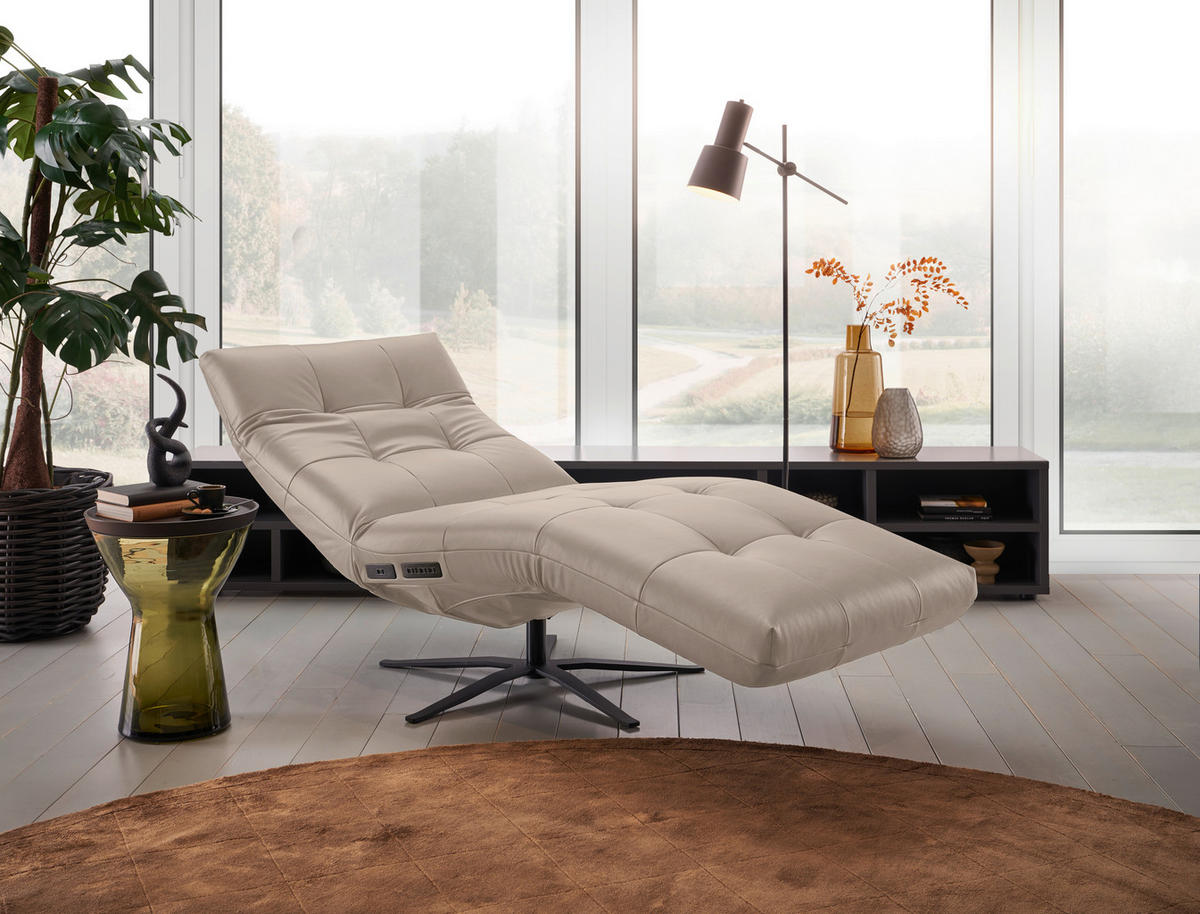 RELAXLIEGE in Echtleder Graubraun  - Graubraun/Schwarz, MODERN, Leder/Metall (82/53-115/156-206cm) - Pure Home Comfort