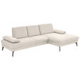 ECKSOFA in Chenille, Mikrofaser Creme  - Creme/Schwarz, Design, Textil/Metall (299/157cm) - Dieter Knoll