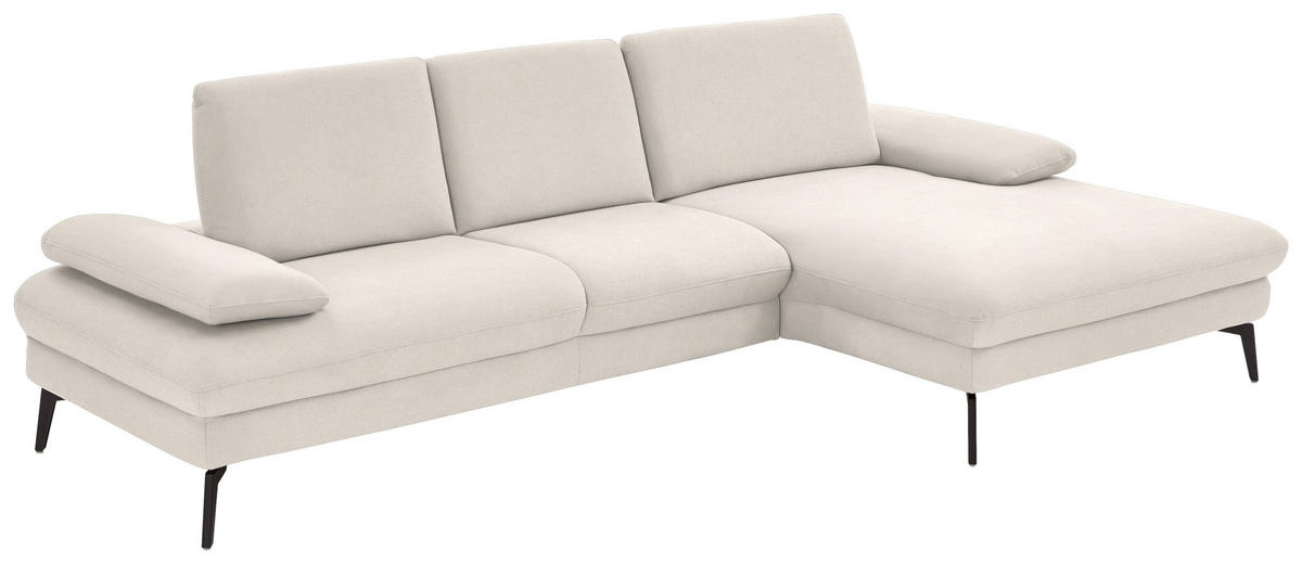 ECKSOFA in Chenille, Mikrofaser Creme  - Creme/Schwarz, Design, Textil/Metall (299/157cm) - Dieter Knoll