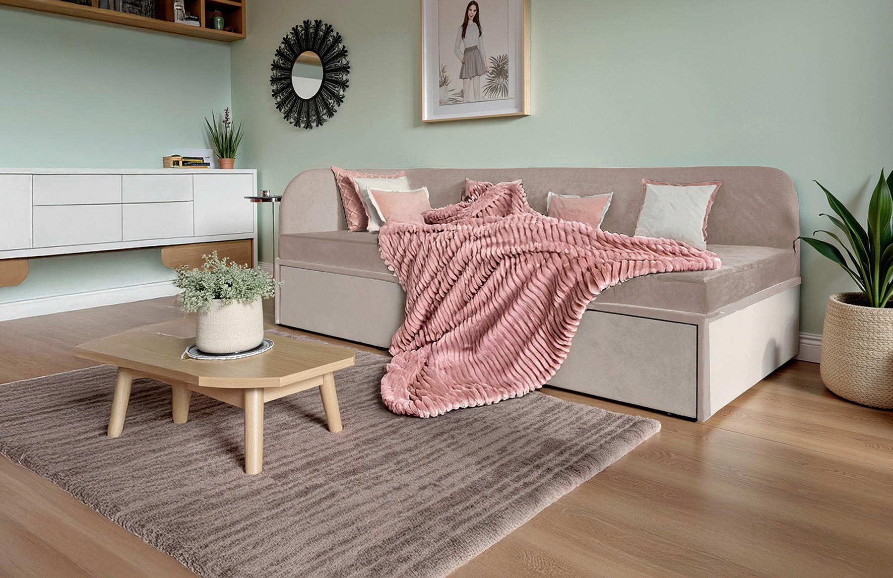 POLSTERBETT Bettschubladen, Matratze 90/200 cm  in Beige  - Beige, MODERN, Textil (90/200cm) - Livetastic