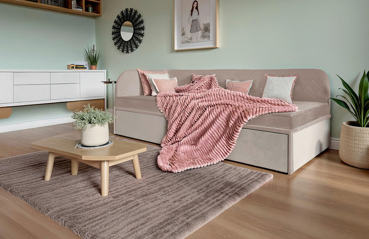 POLSTERBETT Bettschubladen, Matratze 90/200 cm  in Beige  - Beige, MODERN, Textil (90/200cm) - Livetastic