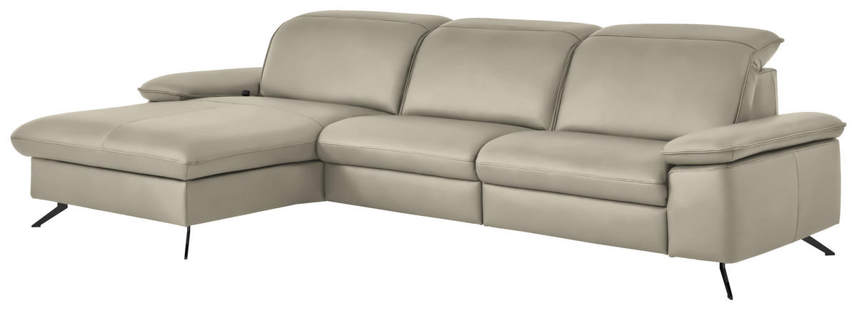 ECKSOFA  Echtleder Ecru  - Ecru/Schwarz, Design, Leder/Metall (169/307cm) - Beldomo Premium