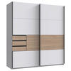 SCHWEBETÜRENSCHRANK  in Weiß, Eichefarben  - Eichefarben/Schwarz, KONVENTIONELL, Holzwerkstoff/Metall (180/198/65cm) - Carryhome