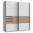 SCHWEBETÜRENSCHRANK  in Weiß, Eichefarben  - Eichefarben/Schwarz, KONVENTIONELL, Holzwerkstoff/Metall (180/198/65cm) - Carryhome
