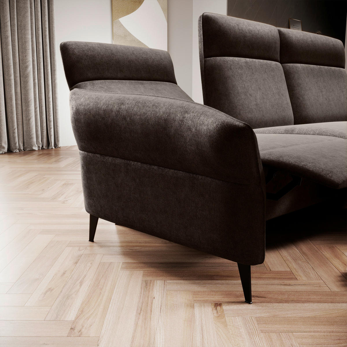 3-SITS SOFFA i flatväv brun  - brun/svart, Design, metall/trämaterial (286/160/150cm) - Stylife