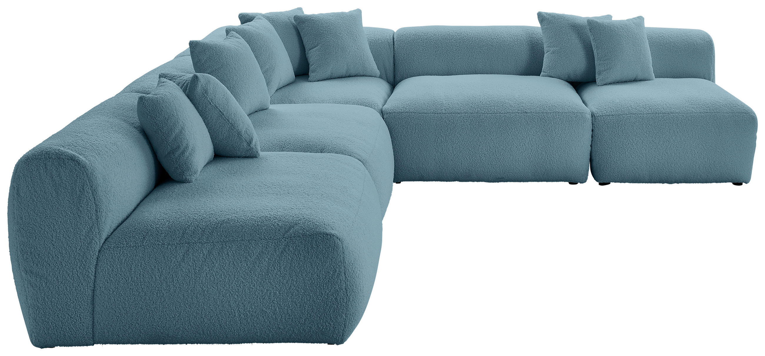 ECKSOFA BLOOM Blau Flachgewebe, Teddystoff  - Blau, Trend, Textil (315/300cm) - Livetastic