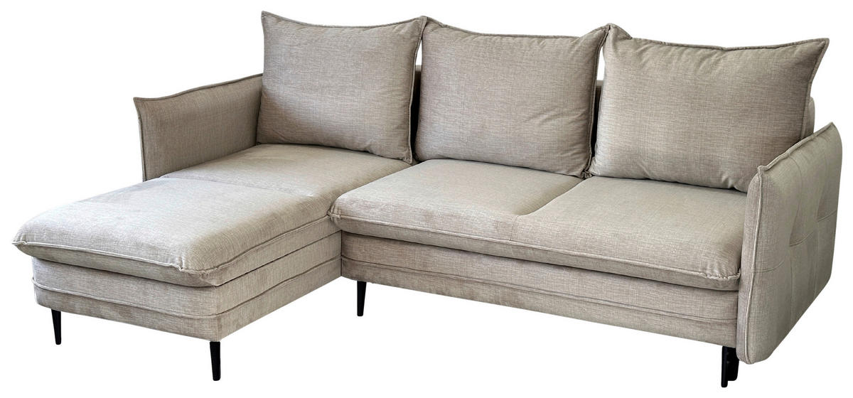 ECKSOFA in Flachgewebe Beige  170/235 cm  - Beige/Schwarz, Design, Holz/Kunststoff (170/235cm) - MID.YOU