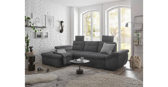 ECKSOFA in Mikrovelours Grau  - Schwarz/Grau, KONVENTIONELL, Kunststoff/Textil (170/275cm) - Carryhome