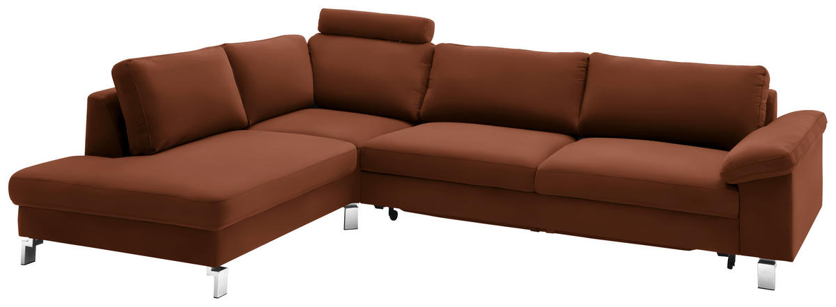 ECKSOFA in Echtleder Braun  - Chromfarben/Braun, Design, Leder/Metall (200/281cm) - Pure Home Lifestyle