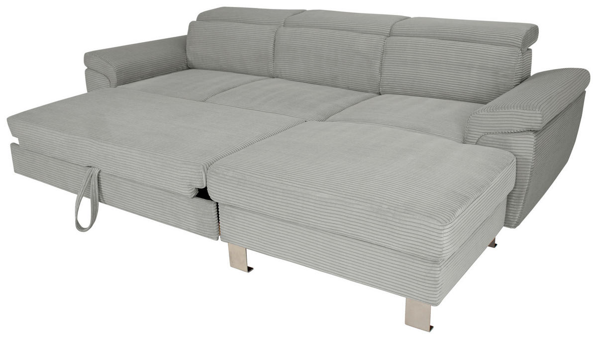 ECKSOFA in Cord Grau  - Silberfarben/Grau, Design, Textil/Metall (250/167cm) - Xora